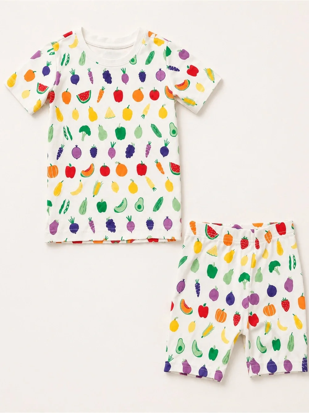 Primary White Fruit & Veggie Print Short-Sleeve Pajama Set